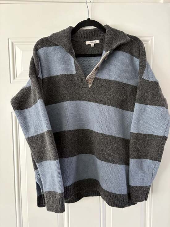 Madewell Rugby Stripe Polo Sweater in Charcoal Heather - Picture 2 of 4